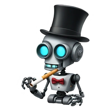 Robot wearing a top hat smoking a joint sticker