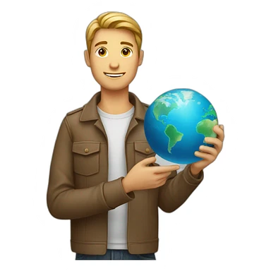a man holding a world map in his hand sticker