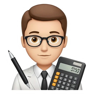 male accountant with calculator, ledger and pen sticker