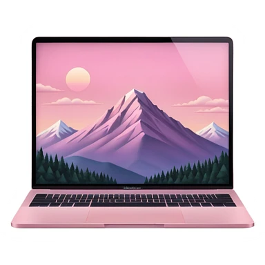 pink mac book with a light pink sky w a montain sticker