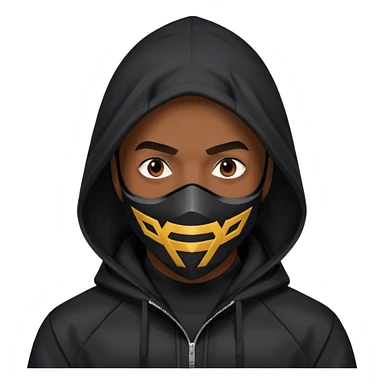 man with black hooded jacket and a black full-face geometric mask sticker