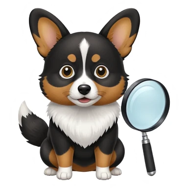 black corgi with magnify glass sticker