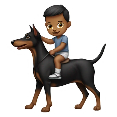 A white newborn baby boy riding a Doberman like a horse sticker