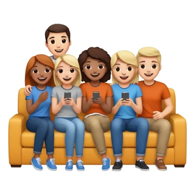 group of friends on couch laughing sticker