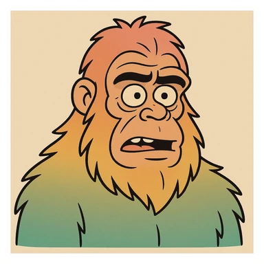 bigfoot head, cartoon, colorful gradient fur, exaggerated features sticker