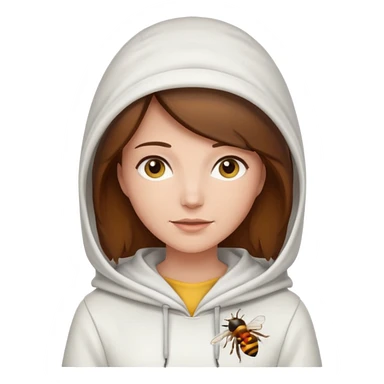 female bee keepers with brown hair, white outfit, white hood sticker