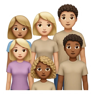group of people  together ; men and women with one with brown straight hair one with blonde hair and one with black curly hair- short hair, long hair and curly hair wearing beige shirts aesthetic no collar, brown people, white people, black people sticker