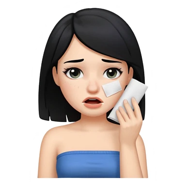 making a white skin black hair girl wearing tube using paper to swipe her tears because of stress ios memoji style sticker