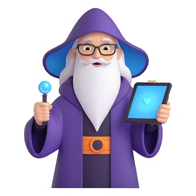 tech wizard holding a glowing tablet sticker