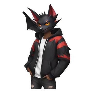 Dark Black Unique Anthro Cool Horned Bat-Winged Nargacuga-Noivern-Zangoose-Litten-Feline-Pokémon with edgy stripes Punk Hoodie sticker