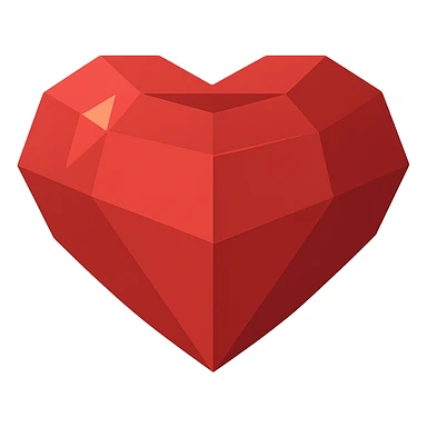 Transform this heart into a ruby in vector illustration style: no outlines, clear shadows and highlights, rich red color, stylized as vector graphics with flat color fills and geometric highlights. sticker