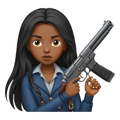 Black girl with long hair and a gun sticker