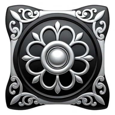 Black and silver filigree square button, 3D, extremely detailed design sticker