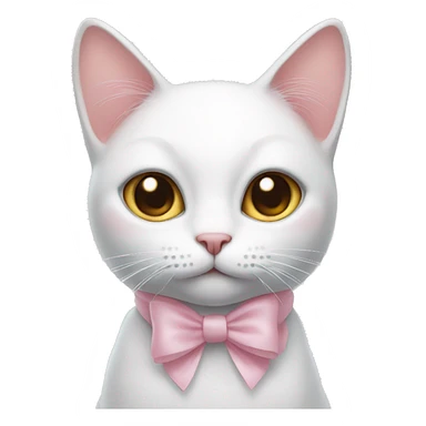 white cat with a light pink bow on its ears sticker