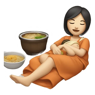 Girl sleeping in Asian food sticker