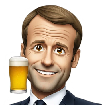 Emmanuel Macron avec une bière sticker