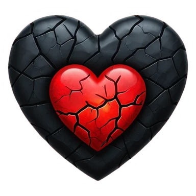 iOS style emoji, dark fantasy heart, black cracked heart, red inner glow, glossy sticker