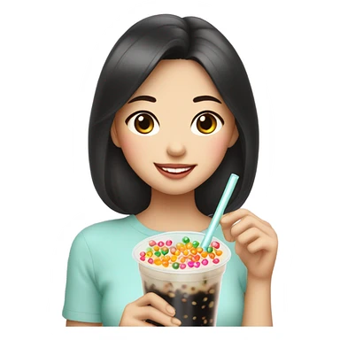 Boba with Asian girl drinking it sticker
