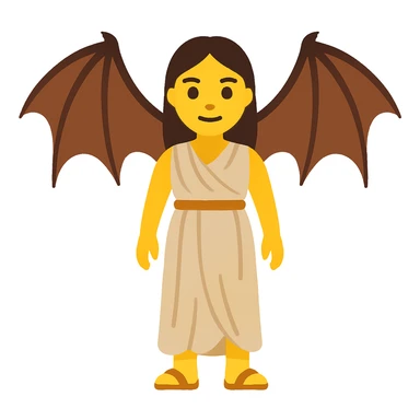 Convert this exact woman to a normal emoji style. Keep her ancient ordinary outfit and add realistic dragon wings. The style should resemble classic apple style emojis with simple and concise features, but maintain the outfit and wings details clearly. sticker