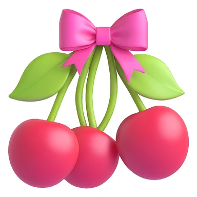 two cherries connected by a pink ribbon bow sticker