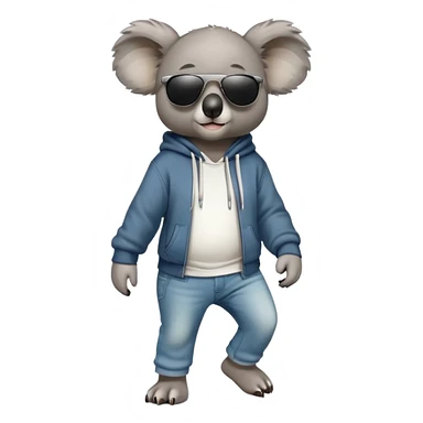 anthropomorphised koala full body wearing a hoodie and jeans dark sunglasses walking different pose sticker