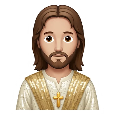Jesus Christ from The Bible with long brown hair, ivory sequin outfit sticker