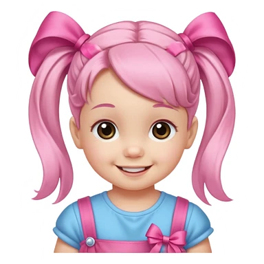 a baby girl with two ponytails and pink ribbons sticker