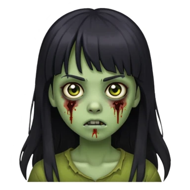 girl zombie with black long hair and bangs, greenish skin sticker