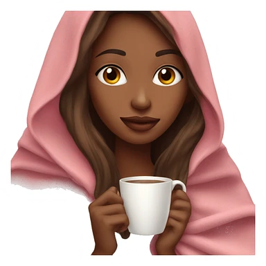 very long brown skin hair pretty girl in a pink blanket sipping coffee sticker