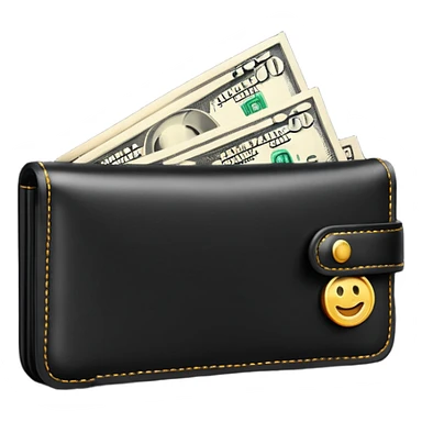 Rich emoji style black leather wallet with dollar bills, luxury money vibe, premium 3D emoji, ultra clean, high detail, no background
 sticker