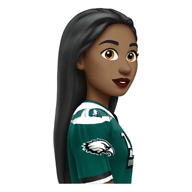 White female long dark hair red lips wearing Philadelphia Eagles jersey sticker