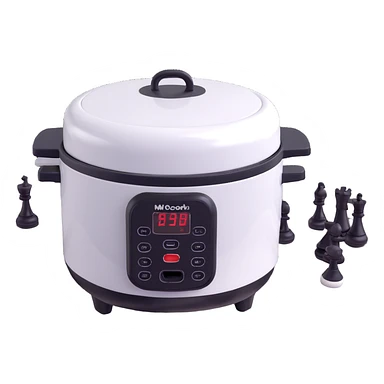 a 3D rice cooker on a chess board, with realistic shading and perspective sticker