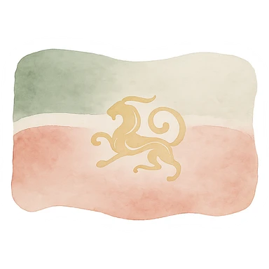 Tatarstan flag, watercolor painting style, soft and blended colors, green, white, and red hues, golden emblem, artistic brush strokes, gentle and flowing, national symbol, cultural heritage sticker