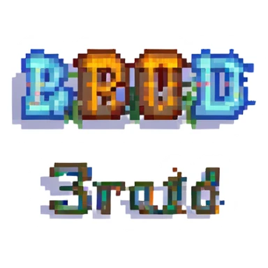 a pixel art badge with the word 'brud' in the center, outlined for clarity sticker