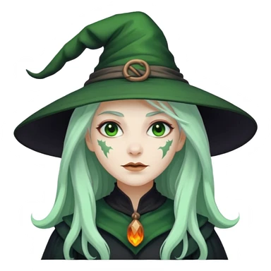 Woman witch with green skin and white long hair sticker