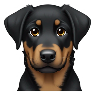 Medium Beauceron puppy with white chest and chin, brown paws and cheeks, black muzzle sticker