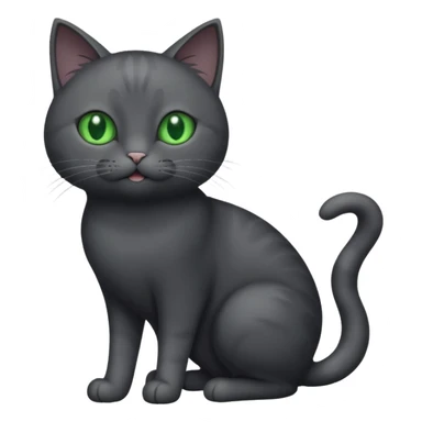 full body gorgeous solid dark grey cat with green eyes, white paws and white whiskers playing sticker