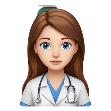 inside a classroom at university that says nursing school on the board with a pretty female nursing student with long brown hair, blue eyes sticker