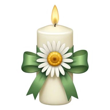 white candle with a daisy bow sticker