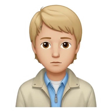 Brian Lackey from Mysterious Skin with brown eyes, dark blonde hair, light blue shirt, ivory jacket sticker