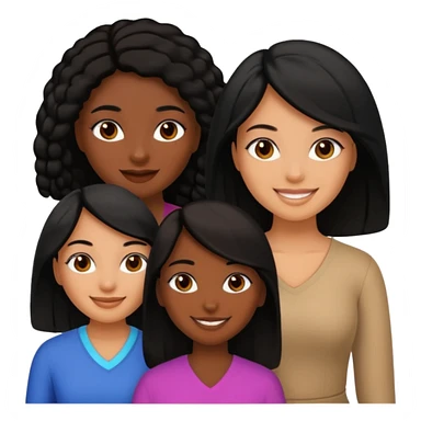 a group of 3 women, one is black, one is asian, one is indian, they all have black hair sticker