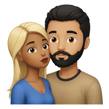 Black girl with blonde hair kissing white boy with black hair and beard sticker