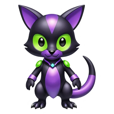 Futuristic modern Cute cool shiny metallic alloy black-obsidian purple neon-green white lime animal hybrid Fakemon full body sticker