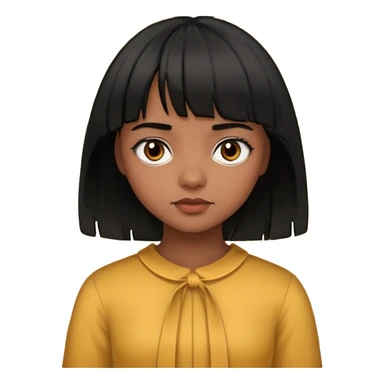 Girl that has a short black hime cut with curtain bangs, then dark brown eyes, and has a bit brown skin sticker
