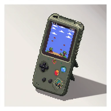 Retro gaming handheld device with screen visible, viewed at 45 degree angle sticker