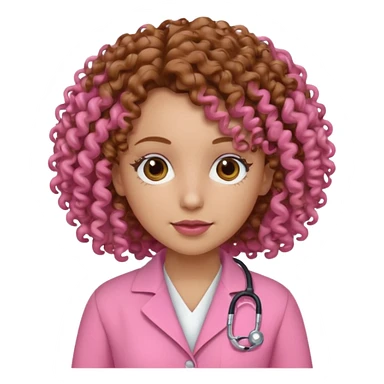 médica, cabelo castanho, pele branca, cabelo cacheado, roupa rosa sticker