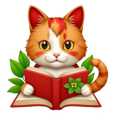 Cat reading book + flower sticker