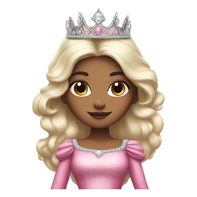 PRINCESS WITH WHITE SKIN, LONG VOLUMOUS BLACK HAIR, WITH PRINCESS CROWN, WITH PINK PRINCESS OUTFIT diamonds sticker