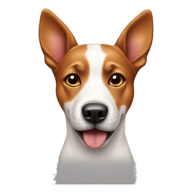 A red white dog with one standing ear sticker