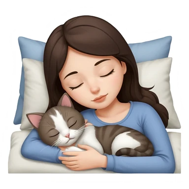 Brunette girl  sleeping with grey white  cat sticker
